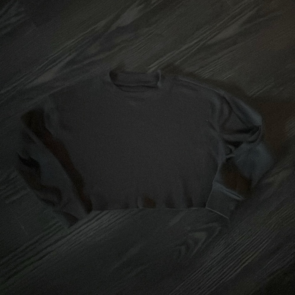 KatieJ NYC Black Waffle Cropped Long Sleeve Thermal